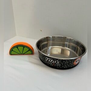Tito's Vodka Dog Bowl Stainless Steel 9" Inner Size PLUS Dog Toy Lime Wedge